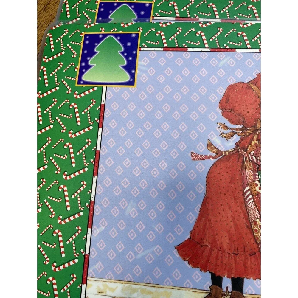 Vintage Holly Hobby Christmas Placemats Made USA Coated Colorful Holiday